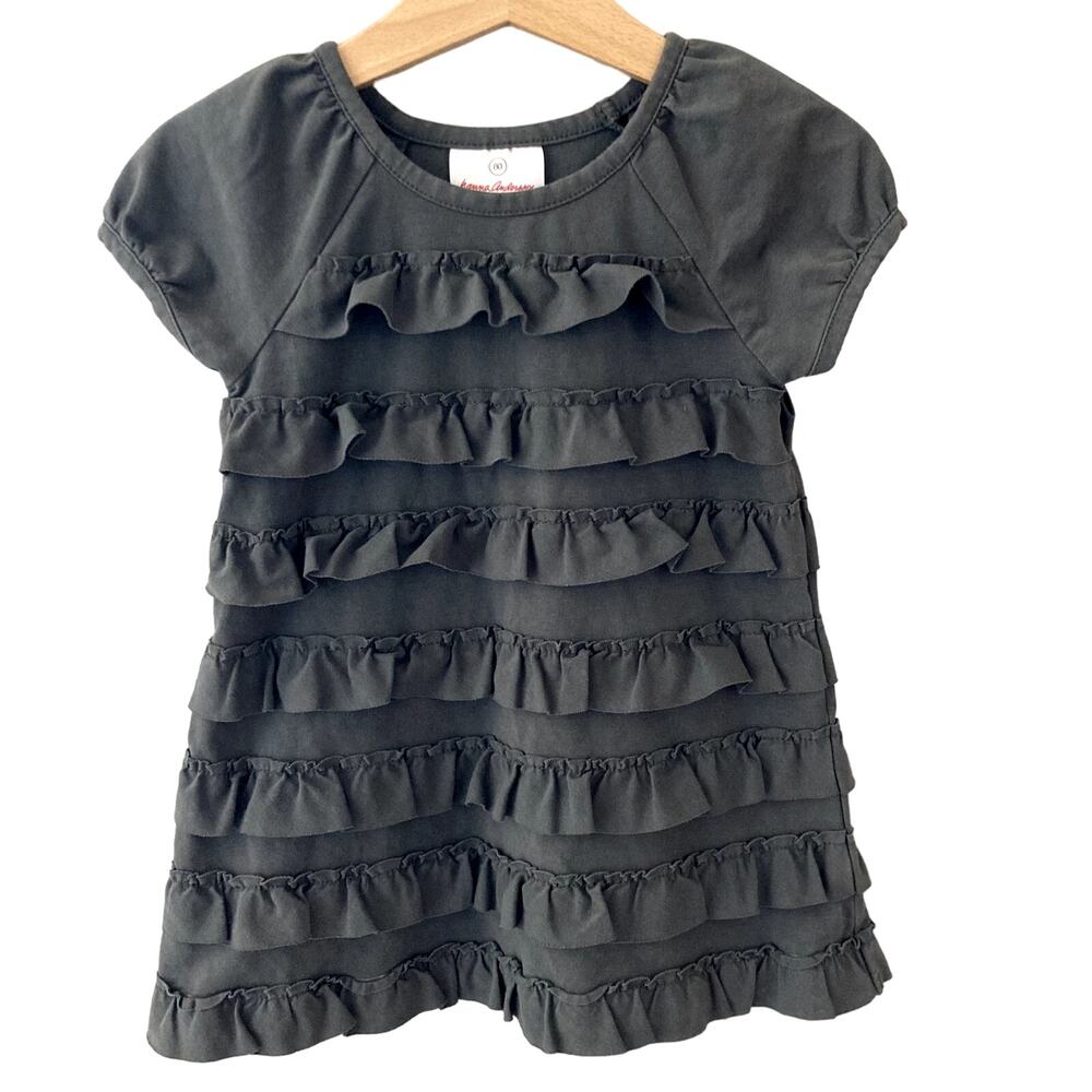 Hanna Andersson Ruffle Love Dress - Artifact Gray - 80cm or 18-24M